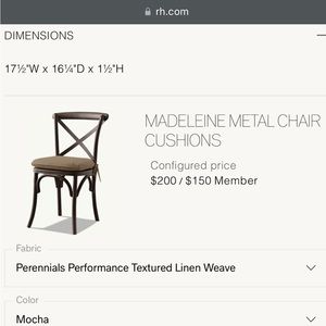 Set Of 4 Replacement Cushions - for Madeleine Chair from Restoration Hardware RH